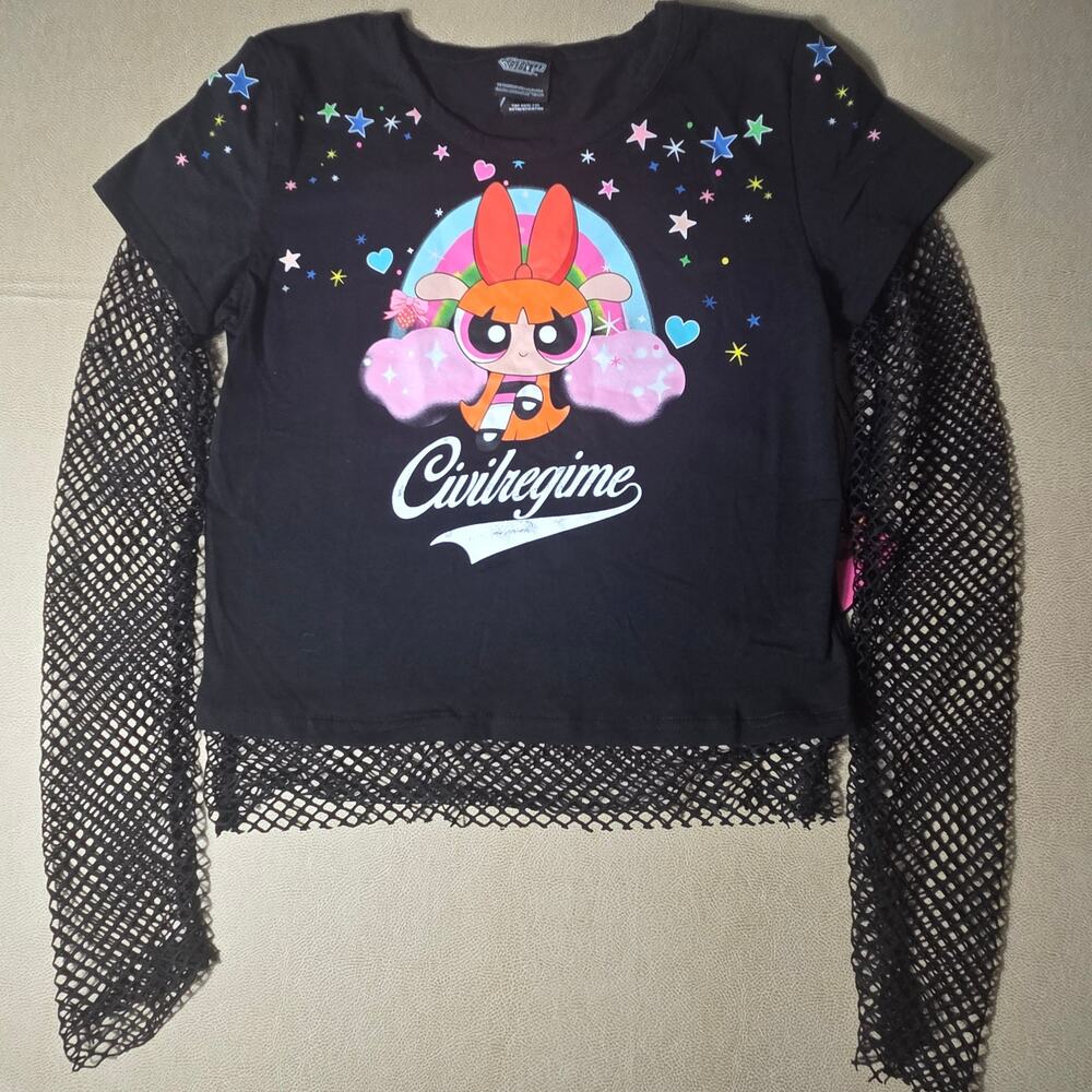 Civil Regime Powerpuff Girls Blossom Hellveil Mesh Twofer Top XL NWT